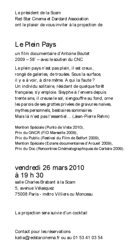 invitation à une projection à la SCAM, Le Plein Pays d'Antoine Boutet,26 mars10.jpg