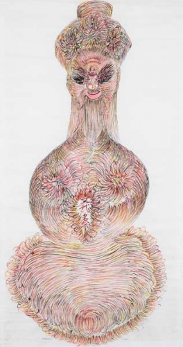 Guo Fengyi, Sans titre, s.d.,Encre de couleur sur papier de riz, 169 x 70 cm Galerie Christian Berst.JPG